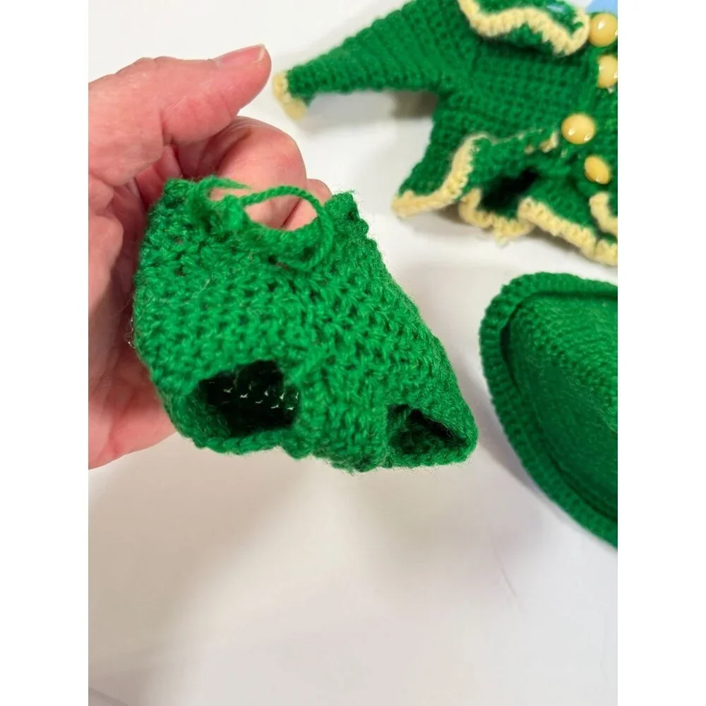 Vintage Mary Hoyer Doll Crocheted Winter Outfit Green White Trim Purse Hat